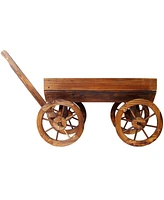 Wood Wagon Flower Planter Pot Stand W/Wheels Home Garden Outdoor Decor