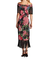 Tadashi Shoji Women's Kaiser Floral Fringe Midi Dress