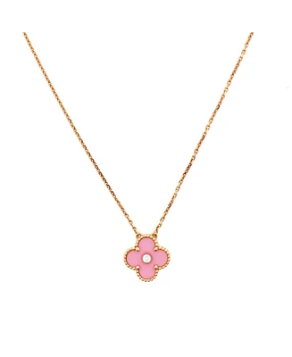 Pre-Owned Van Cleef & Arpels Vintage Alhambra Pendant Necklace 18K Rose Gold and Pink Sevres Porcelain with Diamond