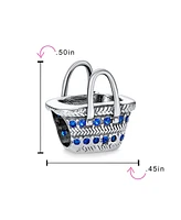 Bling Jewelry Beach Picnic Basket Glass Charm Bead Blue Cz Cubic Zirconia Sterling Silver For European Bracelet