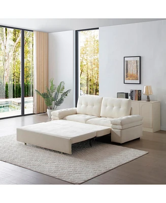 Beige Linen Sleeper Sofa Bed with Pull Out Chaise
