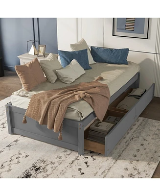 Twin Bed with 2 Drawers, Solid Wood, No Box Spring Needed, Grey