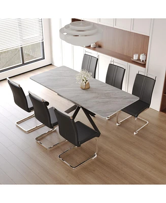 Extendable Dining Table Set for 6-8 with Upholstered Chairs