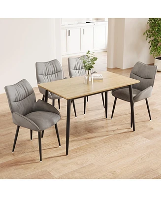 Modern 4-Piece Wood Grain Dining Set with Black Metal Legs