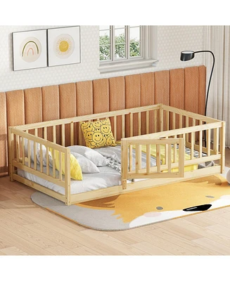 Montessori Twin Floor Bed with Fence and Door (Natural)