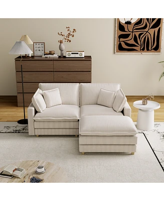 Beige Modular Sectional Sofa with Pillows for Living Room and Bedroom