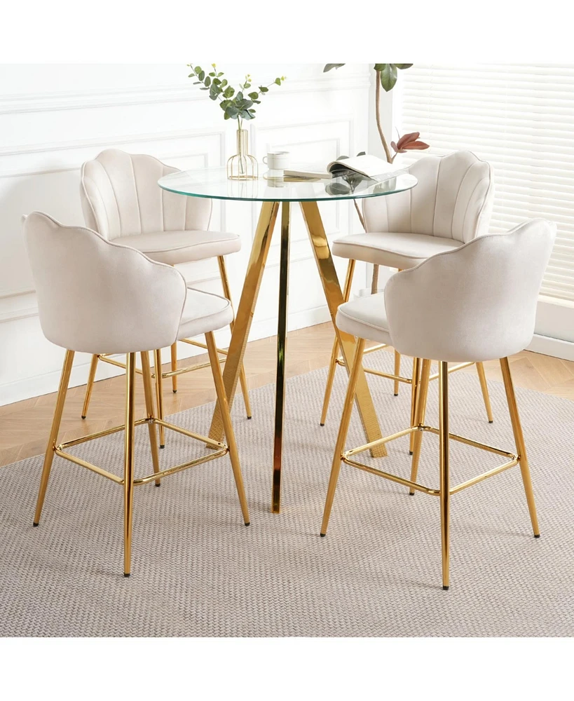 Stylish Velvet Metal Leg Glass Countertop Bar Chairs (Set of 5)