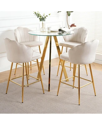 Stylish Velvet Metal Leg Glass Countertop Bar Chairs (Set of 5)