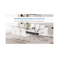 Elegant Tempered Glass Dining Set with 8 Chairs