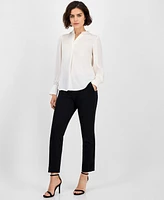 Anne Klein Women's Textured Split-Neck Long-Sleeve Top