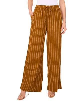 1.state Women's Striped Drawstring-Waist Wide Leg Pants