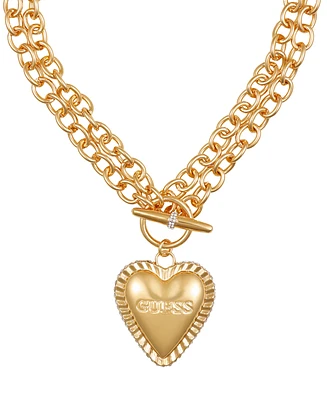 Guess Gold-Tone Heart Double Chain 18" Pendant Necklace