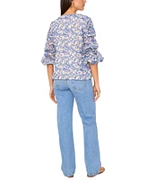 Vince Camuto Women's Printed V-Neck Lantern-Sleeve Top