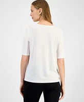 Kasper Women's Pleated Elbow-Sleeve Blouse, Regular & Petite