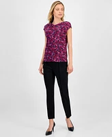 Kasper Women's Ditsy Floral-Print Keyhole-Cutout Top, Regular & Petite