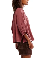 Free People Women's Lucy Cotton Button-Front Swing Blouse