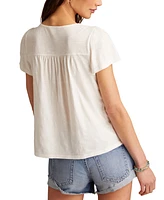 Lucky Brand Women's Cotton Crochet-Trim Top