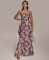 Donna Karan New York Women's Printed Strapless Gown