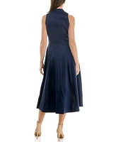 Taylor Women's Sleeveless Belted Mikado A-Line Dress
