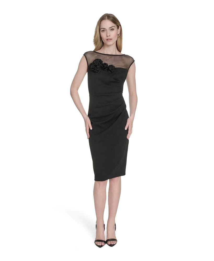 Eliza J Women's Dimensional-Flower Sleeveless Scuba Dress