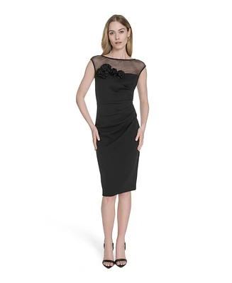Eliza J Women's Dimensional-Flower Sleeveless Scuba Dress