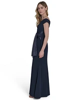 Eliza J Petites Off-The-Shoulder Wrap-Accent Gown