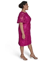 Jessica Howard Plus Soutache Lace Flutter-Sleeve Dress