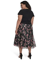 Jessica Howard Plus Mixed-Media Mesh-Skirt Fit & Flare Dress