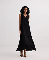 Reistor Women's V-neck Gathered Maxi Dress Black