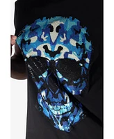 heads or tails Men's Blue Skull Rhinestone Crew T-Shirt