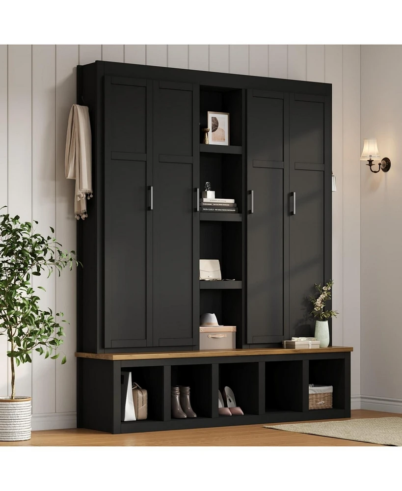 Farmhouse Hall Tree with Bench & Storage