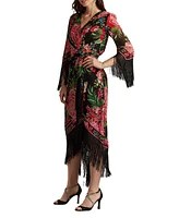 Tadashi Shoji Women's Mair Floral Print Tassel Fringe Wrap Dress
