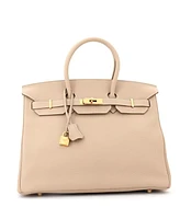 Pre-Owned Hermes Birkin 35 Handbag Light Clemence with Gold Hardware