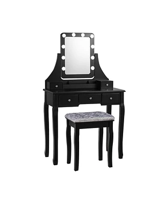 Vanity Dressing Table Set with 10 Dimmable Bulbs and Cushioned Stool