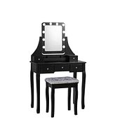 Vanity Dressing Table Set with 10 Dimmable Bulbs and Cushioned Stool