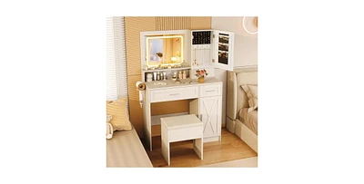 Makeup Vanity Desk with Mirror and Lights Dressing Table and Stool Set