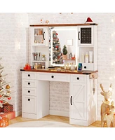 Farmhouse Vanity Desk with Lighted Mirror and 3 Doors