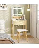 Small Vanity Desk Set with Adjustable Led Lighted Mirror and Power Outlets