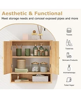 Bathroom Wall Cabinet with Pe Rattan Doors and Adjustable Shelves