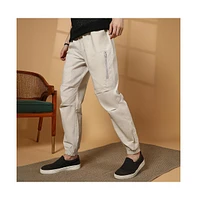 Campus Sutra Men's Saltbox Beige Parachute Utility Trousers
