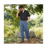 Campus Sutra Men's Steel Blue Tailored Linen-Blend Trousers
