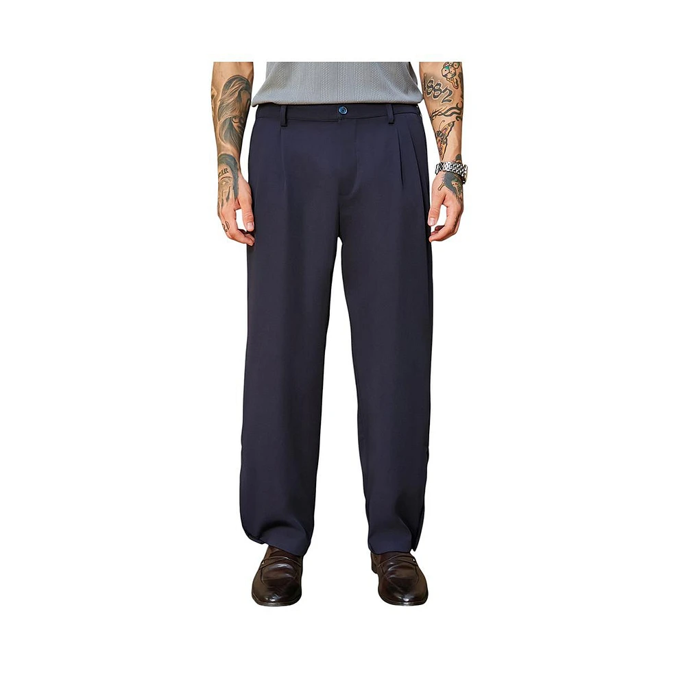 Campus Sutra Men's Midnight Black Straight-Cuffed Pleated Trousers