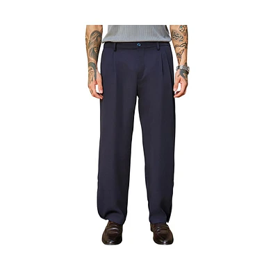 Campus Sutra Men's Midnight Black Straight-Cuffed Pleated Trousers
