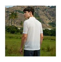 Campus Sutra Men's Cream White Warp-Tactile Polo T-Shirt