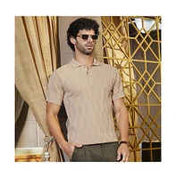 Campus Sutra Men's Camel Beige Webbing-Tactile Polo T-Shirt