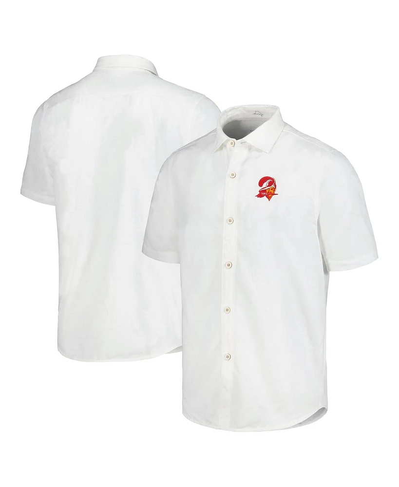 Tommy Bahama Men's White Tampa Bay Buccaneers Sport Coconut Point Palm Vista IslandZone Button-Up Camp Shirt