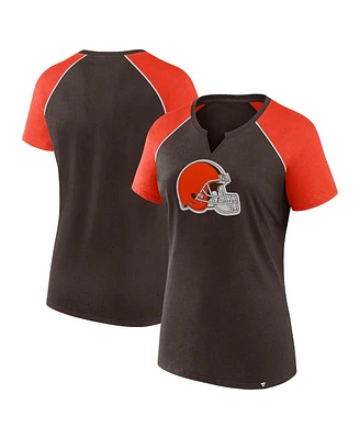 Fanatics Women's Brown/Orange Cleveland Browns Glittered Primary Raglan T-Shirt