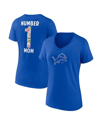 Logo Athletic Women's Blue Detroit Lions Number 1 Mom Floral V-Neck T-Shirt