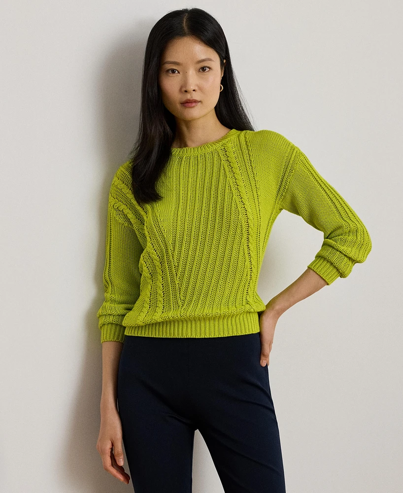 Lauren Ralph Women's Pointelle-Knit Cotton Crewneck Sweater