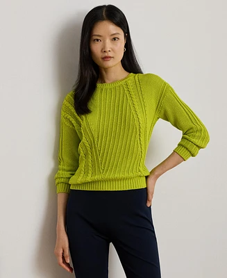 Lauren Ralph Women's Pointelle-Knit Cotton Crewneck Sweater